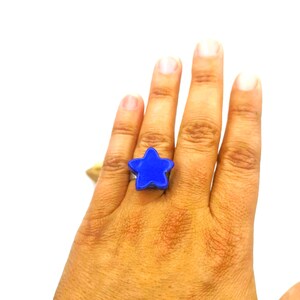 Handmade Ceramic Blue Star Ring – Stainless Steel Adjustable Statement Ring