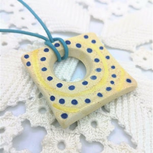 Extra Large Handmade Square Ceramic Pendant for Jewelry Making – Hand-Painted Clay Charm