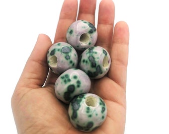 1PC 25mm Extra Large Macrame Bead Large Hole, Handmade Ceramic Beads For Clay Jewelry Making, Unique Round Porcelain Beads