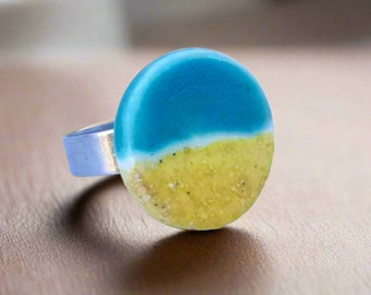 Handcrafted Beach-Inspired Ceramic Ring for Women: Unique Ocean-Themed Jewelry