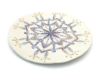 33cm/12.991in Hand Painted Large Ceramic Plate For Home Decor, White Portuguese Pottery Plate For Wall Display