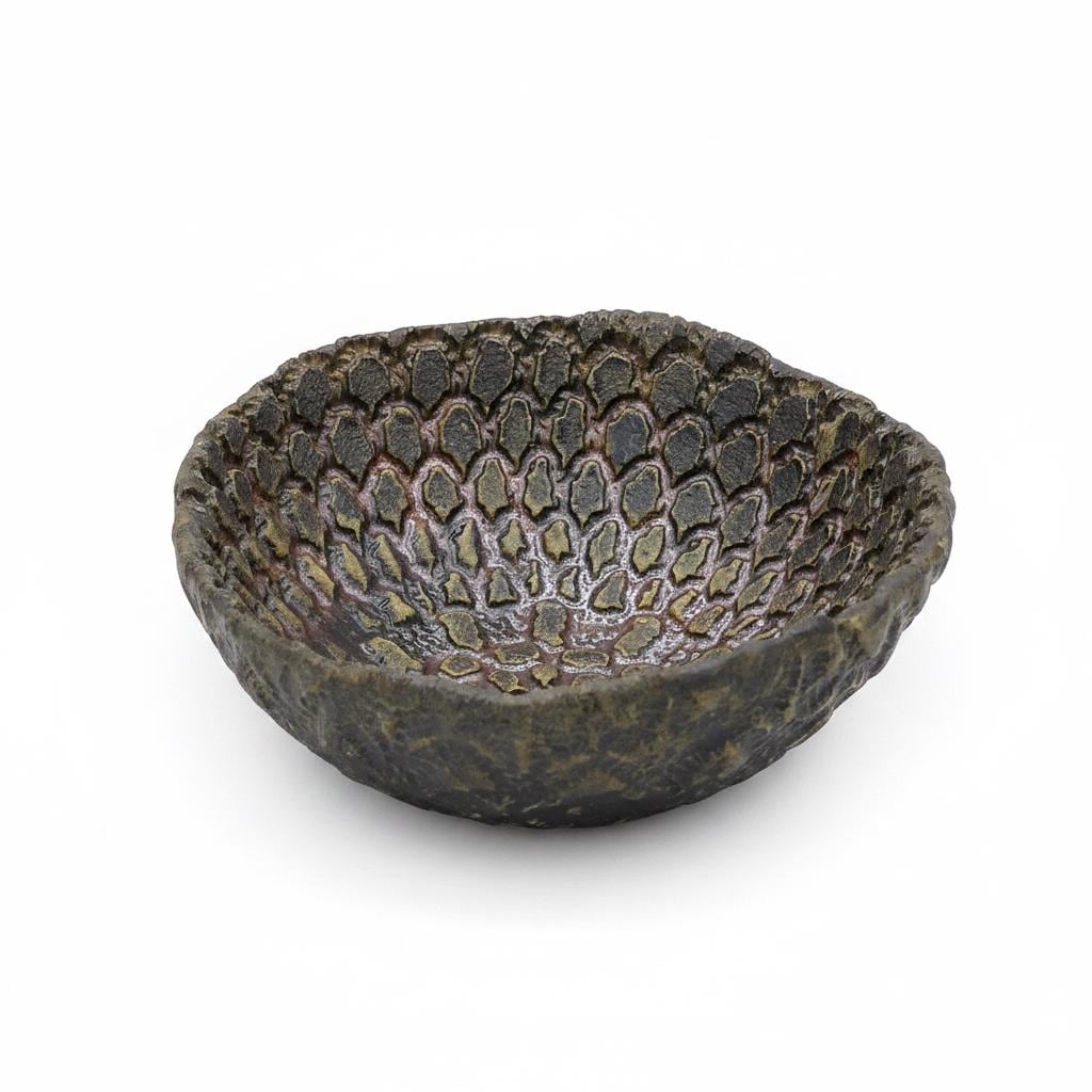 Brown Ceramic Ring Dish, Handmade Textured Trinket Bowl, Copper Tone…