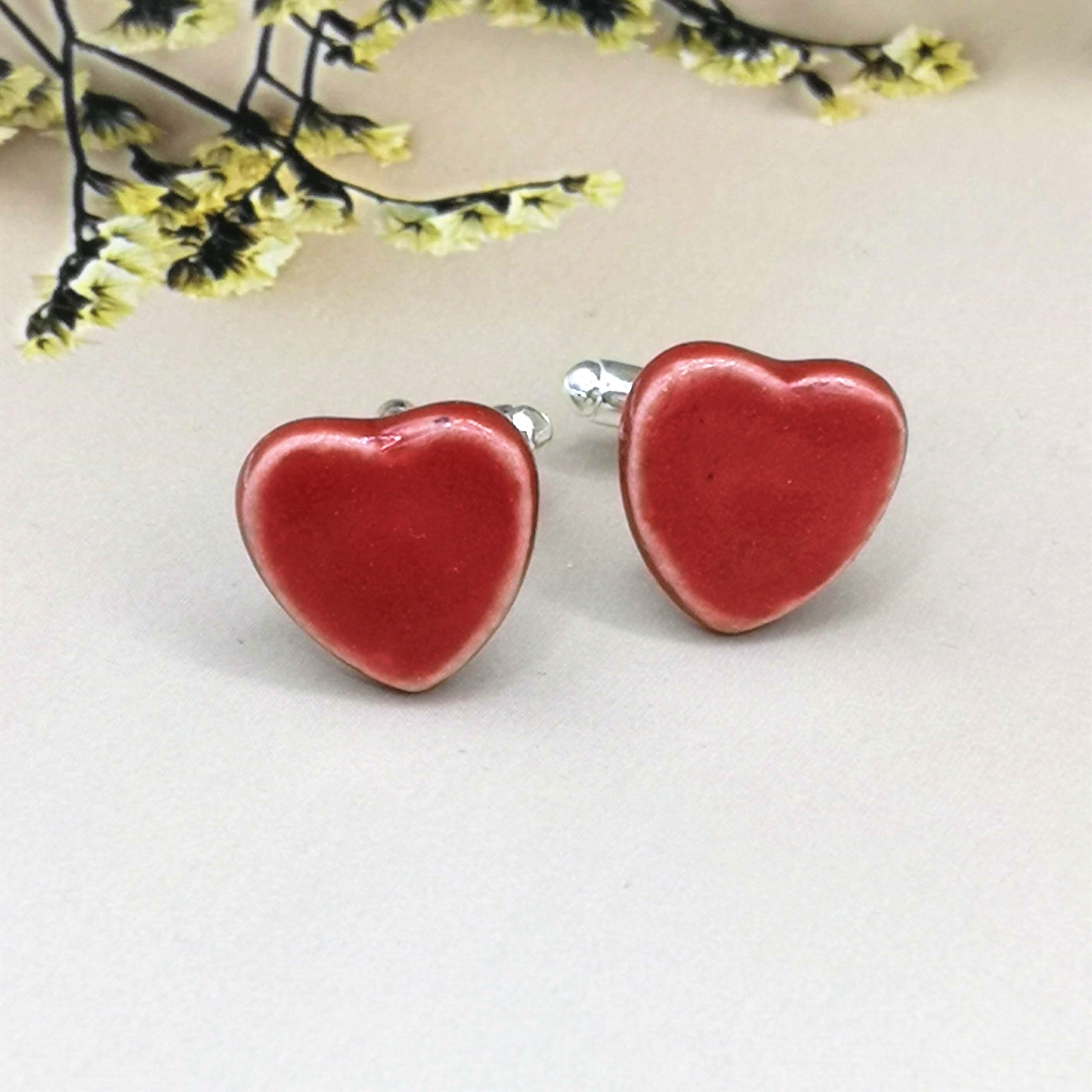 Red Heart Cufflinks 9th Anniversary Gift for Husband, Boyfriend Birthday Present