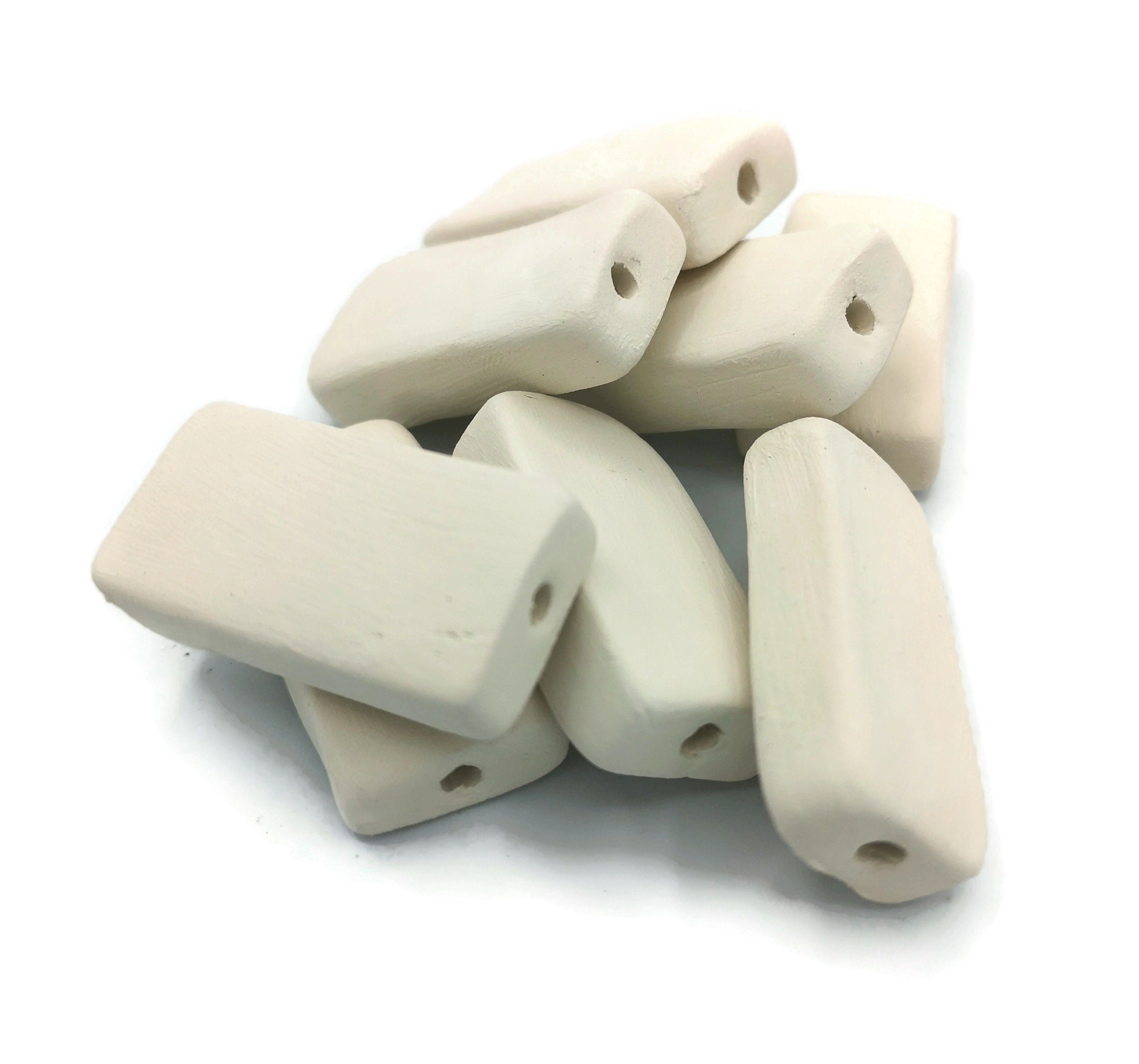 Handmade Ceramic Macrame Bisque Beads Large Unique Rectangle Etsy