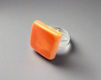Handmade Ceramic Geometric Ring For Women, Stainless Steel Adjustable Ring, Porcelain Best 9th Anniversary Gifts For Her, Unique Chunky Ring