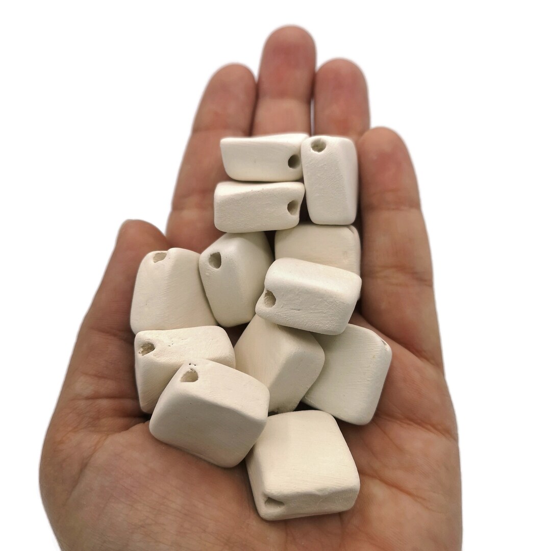 12pc Squarehandmade Ceramic Bisque Beads for Jewelry Making, Craft Kits