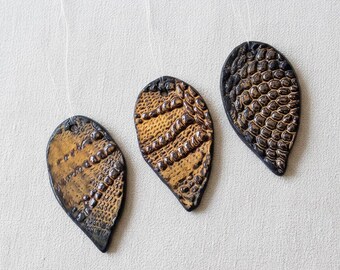 Set of 3 Ceramic Christmas Ornaments, Pine Cone Wall Hanging, Rustic Farmhouse Christmas Decor, Handmade Holiday Gift