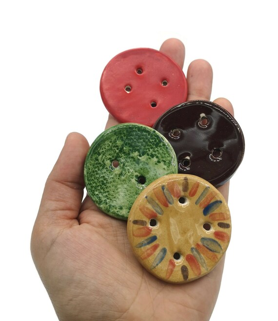 4pc 45mm Extra Large Clay Sewing Buttons Handmade Ceramic Round