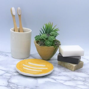 Yellow Handmade Ceramic Soap Dish With Drain, Soap Bar Holder, Eco Friendly Bathroom Accessories, Zero Waste Clay Soap Tray, Unique Pottery image 8