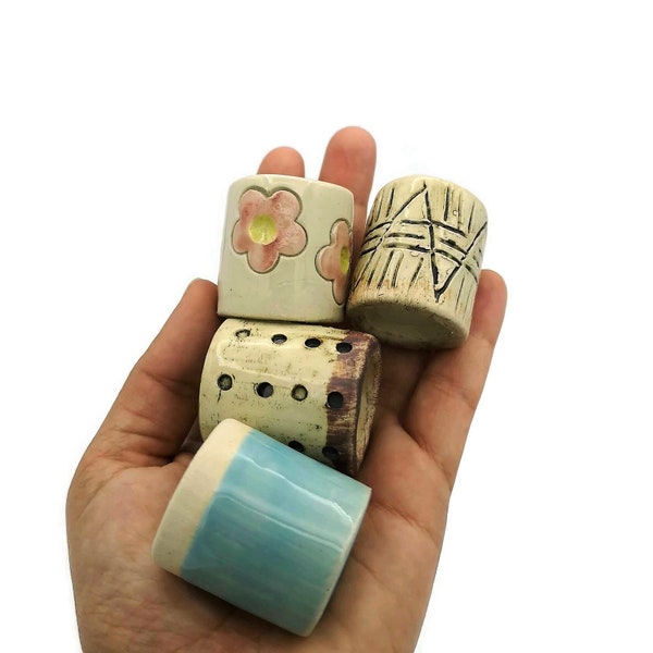 4Pc Assorted Large Tube Beads, Unique Clay Beads For Macrame, 35mm Long Ceramic Beads, Decorative Hand Painted Craft Beads With Large Hole