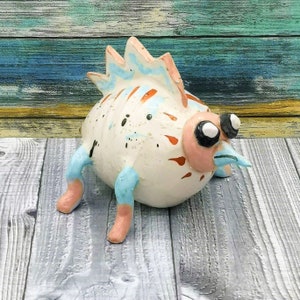 Quirky Handmade Ceramic Sculpture: Hand Painted Modern Pottery Home Decor, Unique 9 Years Anniversary Gift