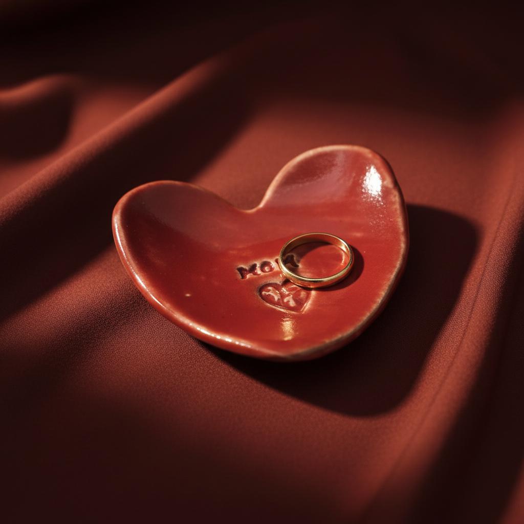 Red Ceramic Heart Ring Dish, Handmade Jewelry Holder, Mother-in-Law or Step Mom Gift, 8cm Trinket Dish