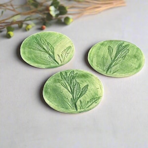 3Pc Handmade Ceramic Coasters – Pressed Leaf Beer Coasters with Cork Back