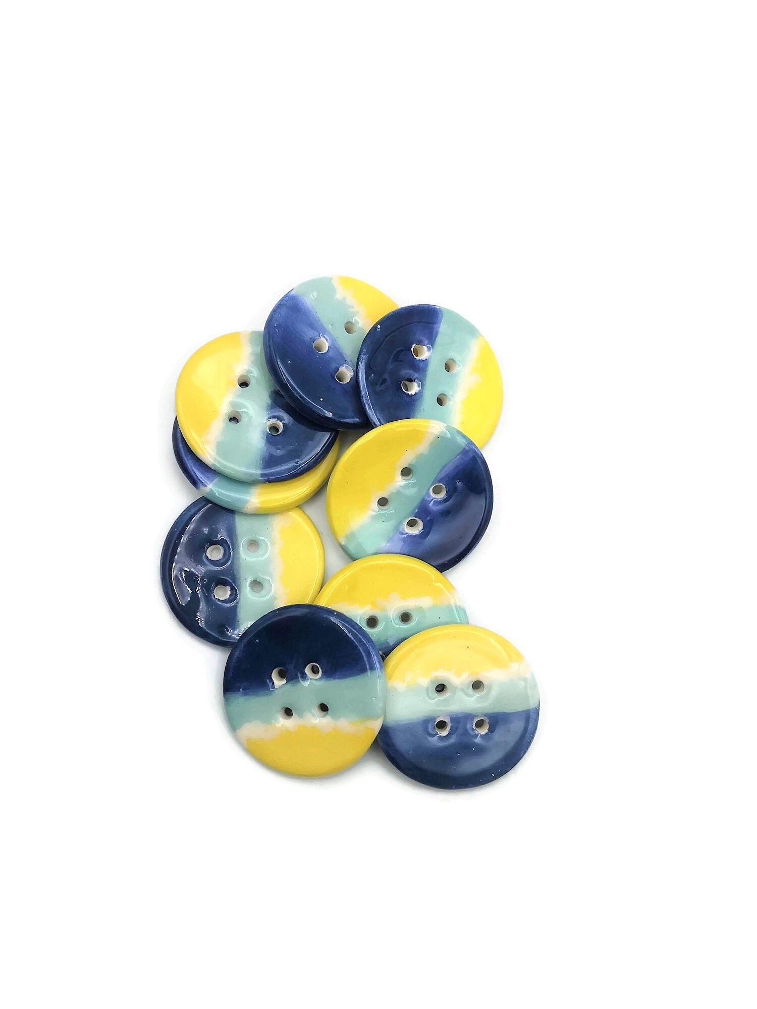 1pc Handmade Ceramic Extra Large Buttons, Blue and Yellow Decorative ...