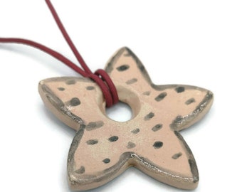 Clay Charms, Unique Jewelry Making Necklace Pendant, Handmade Ceramic Flower Pendant, Large Geometric Pendant Eclectic Jewelry Star Shaped