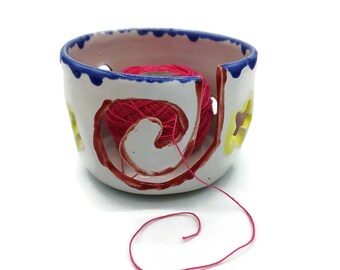 Bol à tricoter - Bol en fil de poterie fait main, rangement du fil, bol décoratif en céramique