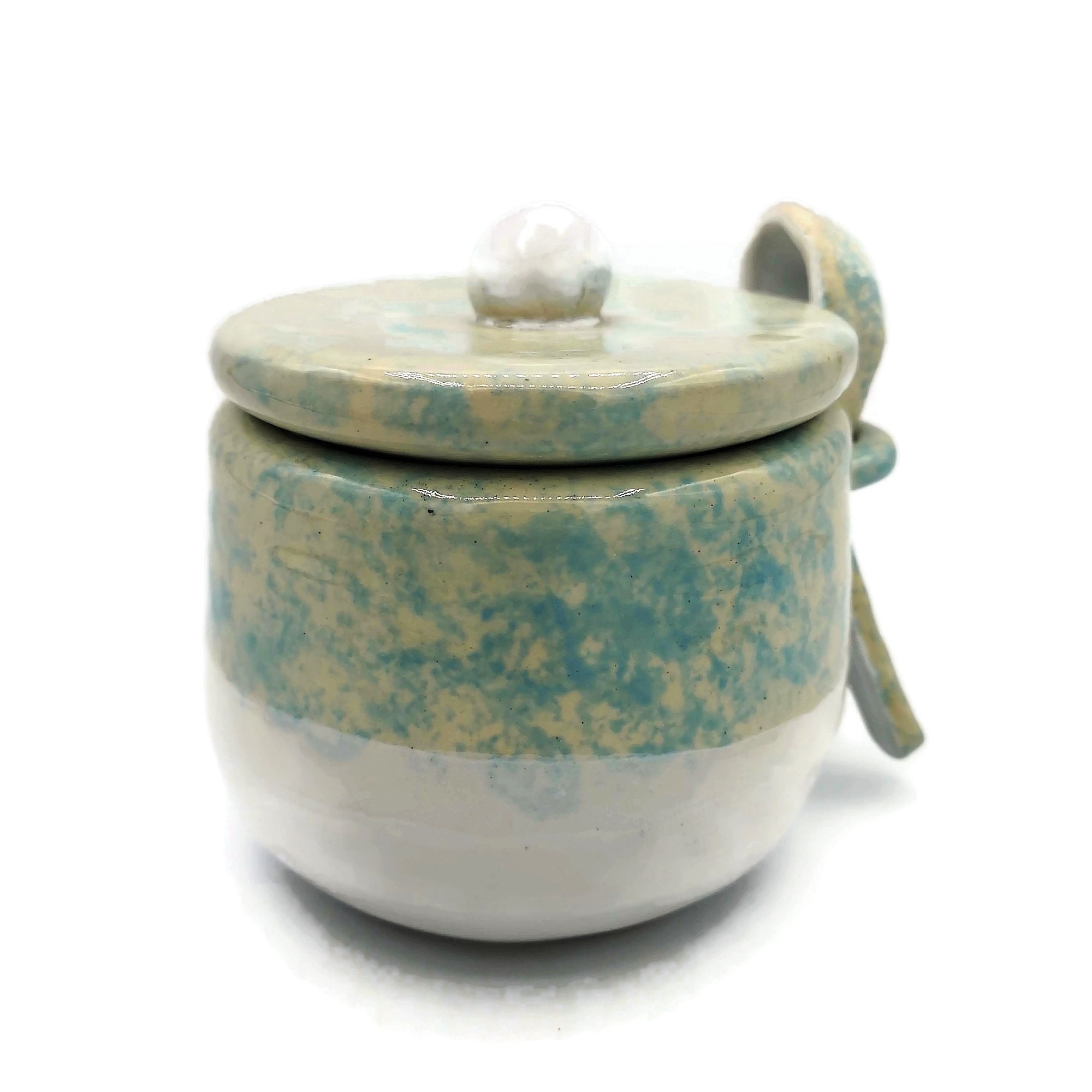 DoDola Ceramics Sugar Bowl Condiment Pots with Lid and Spoon Gray DLA228 