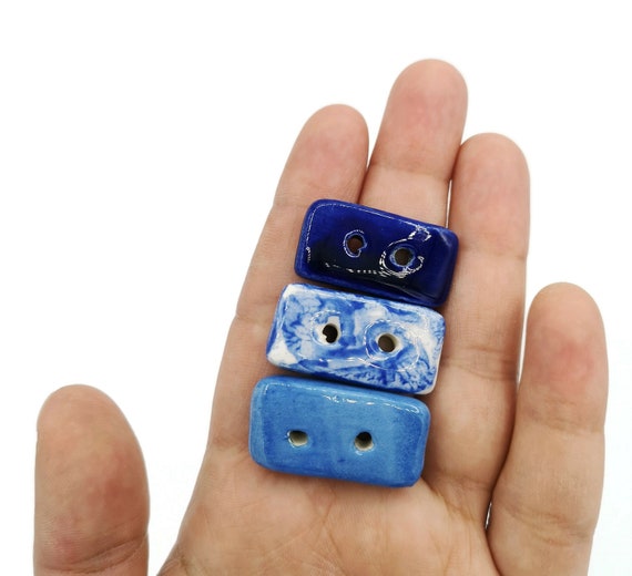 3pc 25mm Large Rectangle Blue Sewing Buttons for Crafts Handmade