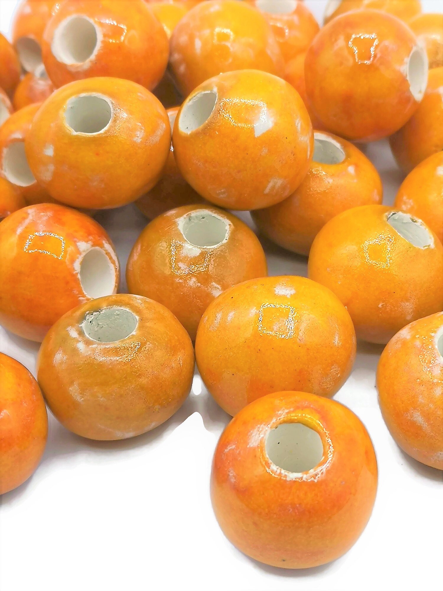 Heavy Braided Strands of Intricate Orange / Rust Ceramic Beads, Boho Like New! 1pc 30mm Extra Large Ceramic Beads – Unique Jewelry Making  main image 3
