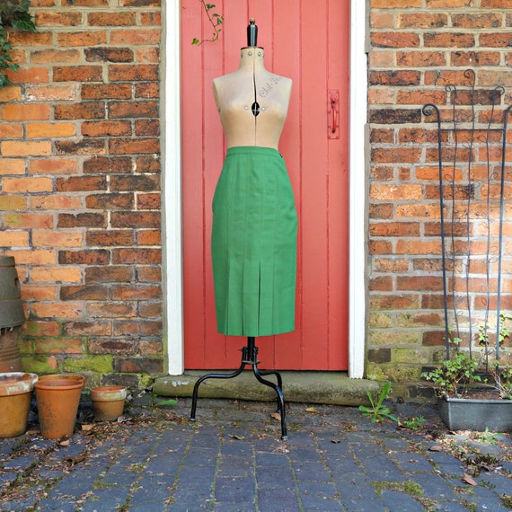 60s green midi skirt | 1960s pleated pencil skirt