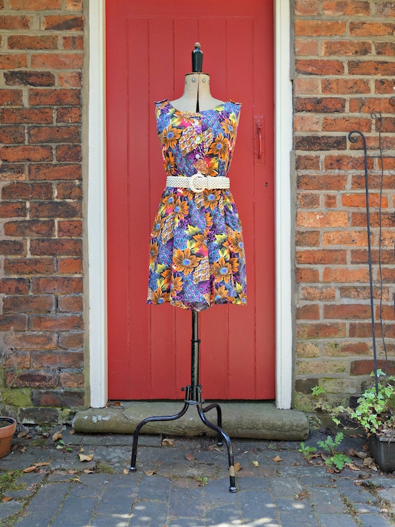 80s jumpsuit | 1980s romper | vintage viscose patt