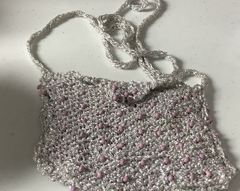 Hand knit Gold Rush Beaded Bag - Silver