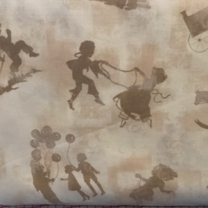 Timeless Treasures 100% Cotton Quality Quilting Fabric Gail Children playing silhouette neutral