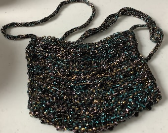 Hand knit Gold Rush Beaded Bag - Black