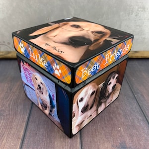 Wood Urn for Pet Ashes, Pet Urn for Dogs, Dog Wood Urn, Dog Urn with photo&#39;s Small