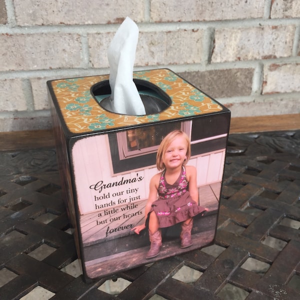 Personalized Photo Tissue Box, Unique Wood Tissue Box Cover