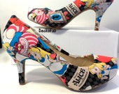 Alice in Wonderland Inspired Low Heel Pumps - Women's Heels - Custom Heels - Custom Shoes - Wedding - Birthday Gift - Shoe - High Heels