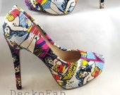 Wonder Woman Inspired High Heel Pumps - - Women's Heels - Custom Heels - Custom Shoes - Wedding - Birthday Gift - Stilettos - Low Heel Pumps