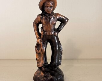 Vintage Bow Legged Cowboy Figurine | Copper and Bronze Tone Cast Metal Ranch Hand Statue