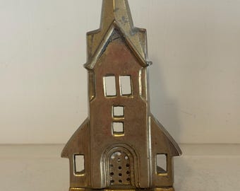 Vintage Solid Brass Church Candle Holder | Mid Century Chapel Candlestick, Gothic Decor