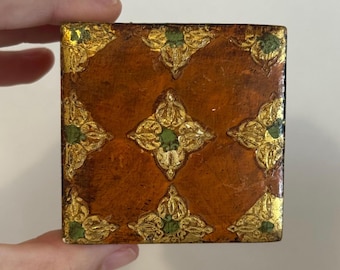 Vintage Italian Florentine Ring Box | Hand Painted Gilt Wood Trinket Keepsake