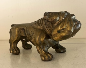 Vintage Brass Bulldog Figurine | Mid-Century Dog Paperweight, Desk Decor