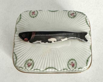 Victorian Porcelain Trinket Box | Austria, Sardine Fish Handle