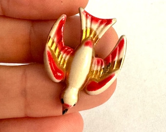 Vintage Coro Swallow Brooch | Red Gold Enamel Bird Pin