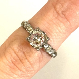 Vintage plakken solitaire ring | Kostuumverlovingsring in art-decostijl
