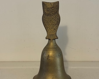 Vintage Brass Owl Bell | Figural Handle Hand Bell | Mid Century Folk Art Decor