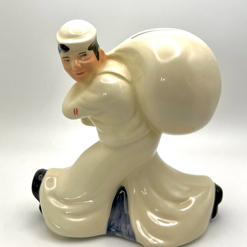 The Seaman's Bank for shops Savings WWII Ceramic Sailor Coin Bank Piggy Bank Money Bag