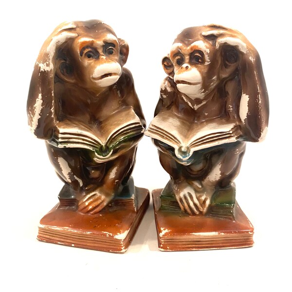 Ceramic Monkey Reading a Book Etsy