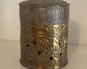 Vintage Brass Potpourri Holder | Pierced Floral Trinket Box, Candle Cover