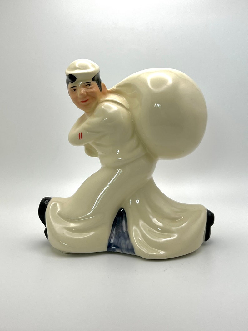 The Seaman's Bank for shops Savings WWII Ceramic Sailor Coin Bank Piggy Bank Money Bag