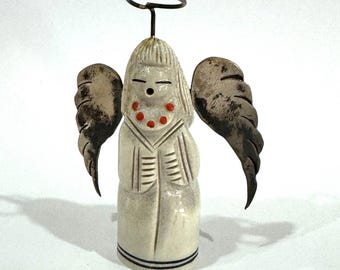 Vintage Zuni Angel Fetish Bone Carving by Claudia Peina | Hand-Carved Signed Native American Folk Art | Guardian Angel