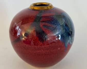 Vaso in ceramica John Eagle Studio / Vaso in ceramica tornito a mano con smalto a goccia rosso-blu
