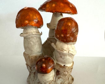 Vintage Mushroom Toadstool Fungi Ceramic Art Sculpture Signed by Artist