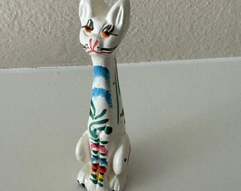 Handmålad vintage kattfigur | MCM Folk Art Decor