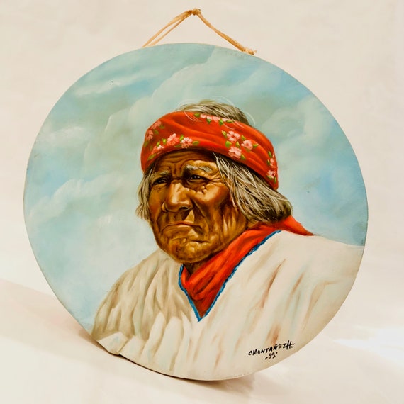 Hand Painted Portrait Of Tarahumara Indian On Drum Native Etsy Hand Painted Portrait Of Tarahumara Indian On Drum Native Etsy