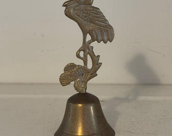 Vintage Brass Crane Bell | Figural Heron Bird Decor